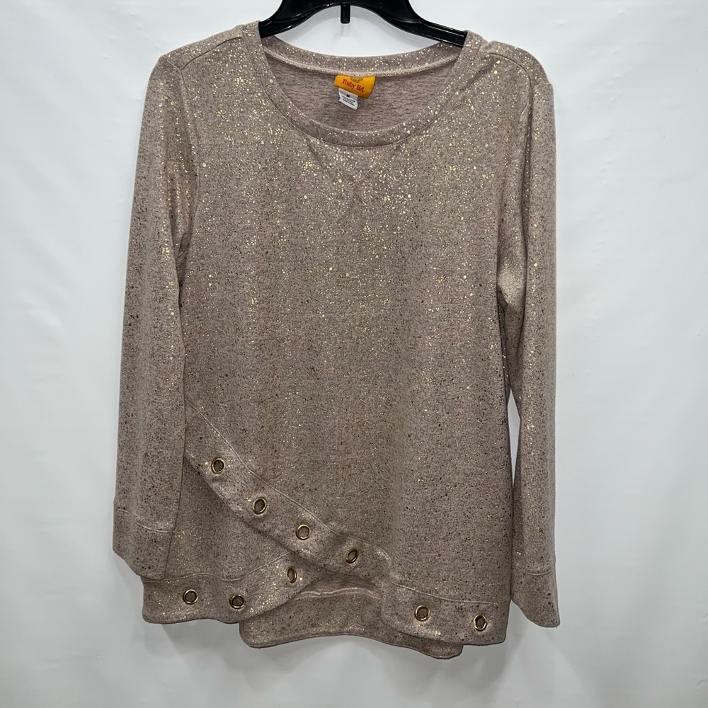 Ruby Rd. Shirt Women’s Medium Brown Long Sleeve Polyester Blend Gold Flecked